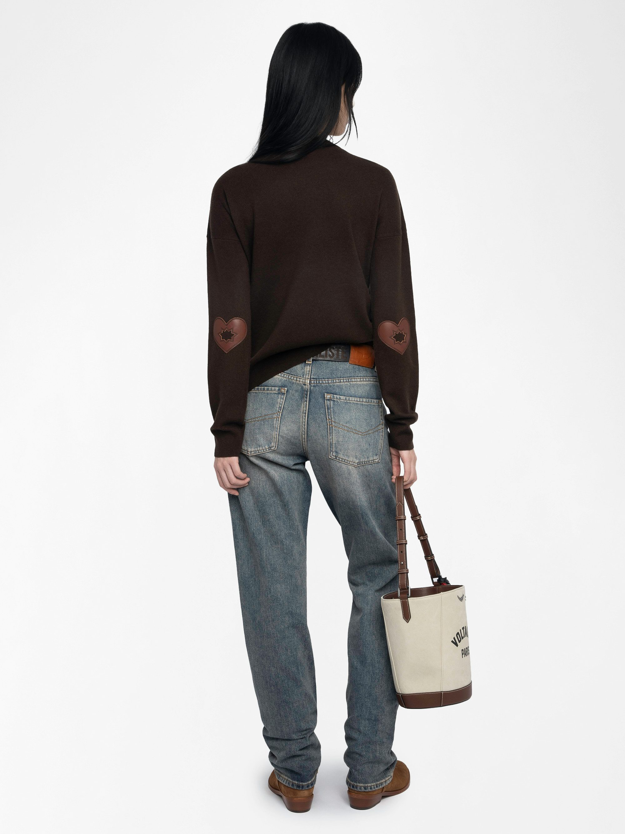 Cici Jumper - Round neck jumper with heart patches at elbows.